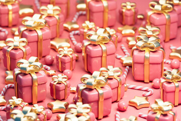3D pink gift boxes with gold ribbon