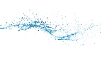 A dynamic splash of clear water creating an artistic wave. fluid motion against a pristine white background. ideal for use in advertising. design. or educational materials