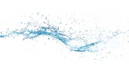 A dynamic splash of clear water creating an artistic wave. fluid motion against a pristine white background. ideal for use in advertising. design. or educational materials