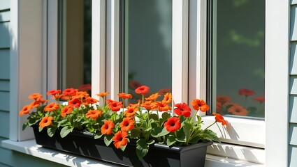 beautiful flowers in the window