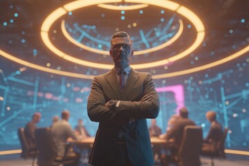 Fototapeta premium Business leader in futuristic meeting