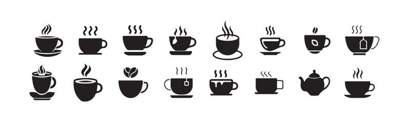 Coffee cup icon collection, Set of different tea cup icons, Simple coffee or tea signs,  Vector illustration EPS 10.