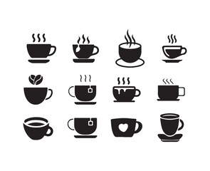 Coffee cup icon set, cup a coffee sign and symbol, Cups of coffee and tea in Flat and Style collection, vector illustration eps 10.