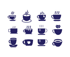 Obraz premium Cup hot icons set, Coffe or tea cups vector icon collection, hot coffee cup icon symbol, Vector illustration EPS 10.