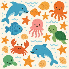 Cute Cartoon Sea Animals Collection