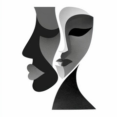 Artistic representation of two abstract faces in profile, crafted in black and white, symbolizing duality or contrasting emotions.