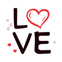 A romantic vector poster with an elegant, hand-drawn "Love" lettering. The design is adorned with whimsical hearts and stars, making it the perfect gift for Valentine's Day or any other occasion.