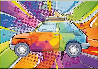 polish historic car in abstraction comics style