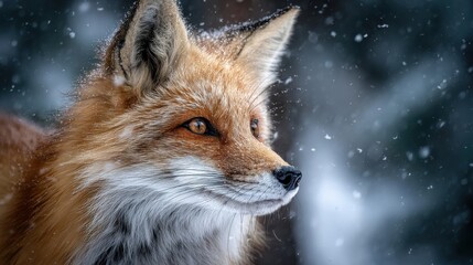 Fototapeta premium Red Fox in Snowy Forest Looking Back Over Shoulder, Winter Scene