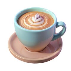3d icon of a cup of coffee with latte art isolated on transparent background