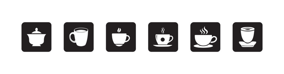 Cup of coffe icons, Coffe or tea cups vector icon collection,  Vector illustration EPS 10.