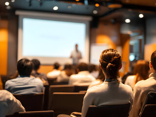 A focused audience attending a professional presentation in a modern conference room.