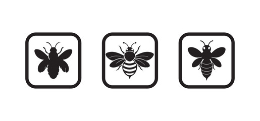 Minimalist bee icon with black and white design, Bee silhouette, Honeycomb hive symbol, Vector illustration EPS 10.