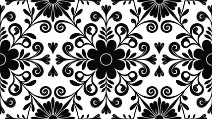 Seamless Black Floral Vector Ornament Pattern Design