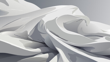 Abstract white fabric flowing with smooth curves and shadows