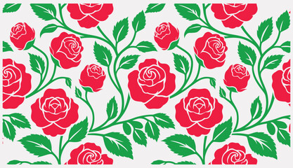Seamless Red Rose Floral Pattern Vector Background