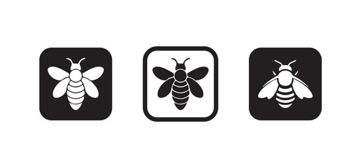 Minimalist bee icon with black and white design, Bee silhouette, Honeycomb hive symbol, Vector illustration EPS 10.