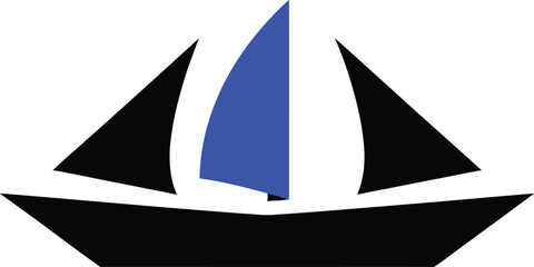 Sailboat illustration with black and blue colors.