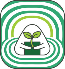 Cute onigiri character nurturing a small green sprout.