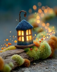 Tiny fantasy cabin with moss roof high resolution picture