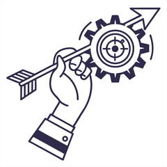 Minimal flat icon of a hand holding a mechanical gear