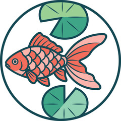 Goldfish in a pond with lily pads a beautiful illustration.