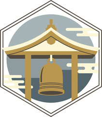 Traditional Japanese Temple Bell Vector Icon Illustration.