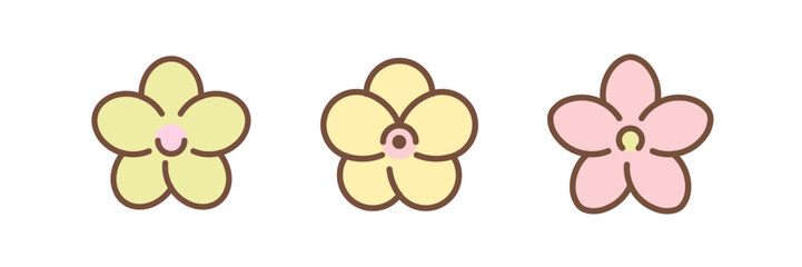Orchid bud icon. Set of 3 geometric shape. Modern linear design sign for perfume and cosmetics.