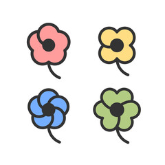 Set of 4 geometric shape - clover, cinquefoil, four-leaf flower bud. 