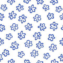 Seamless flower pattern. Geometric stylized flowers in groovy naive style. Handdraw style.