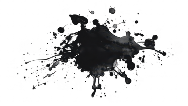 Abstract black ink splash on a white background. dynamic fluid motion and artistic expression. suitable for creative projects. design elements. or background textures