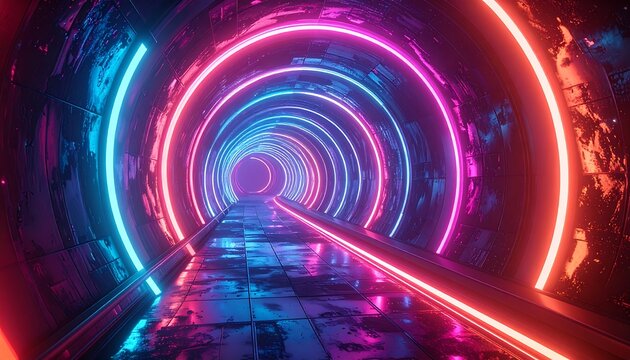 Neon tunnel with concentric rings