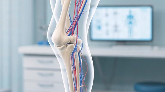 Illustration of leg arteries and nerve pathways showing sciatica pain, highlighting the intricate network of nerves and blood vessels