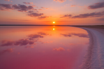 Pink Salt Lake with Sky Reflection &ndash; High Resolution Nature Photography (Horizontal Version)

