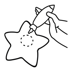 Christmas Coloring Book Vector | Child Decorating Christmas Cookie