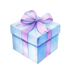 Obraz premium A beautifully wrapped gift box with a soft pastel color palette. featuring a delicate pink ribbon. set against a dreamy watercolor background that evokes feelings of celebration and joy