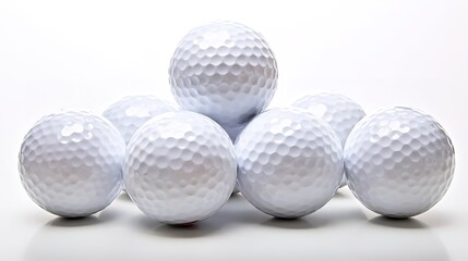 f/8.0 Focus on Golf Balls, Even Studio Lighting, and Simple White Background.
