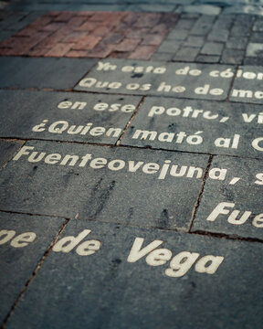 Fuenteovejuna Poem by Lope de Vega Engraved on Sidewalk in Madrid
