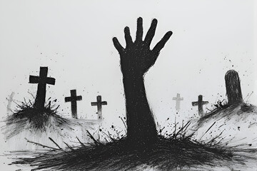 silhouette of a man in a cemetery