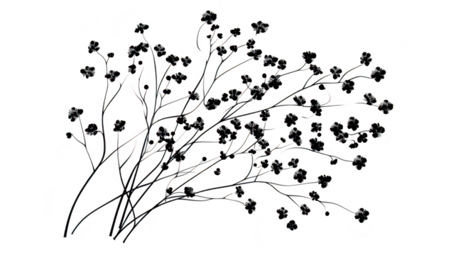 A delicate arrangement of black floral silhouettes gracefully arching across a white background. evoking a sense of elegance and simplicity. ideal for nature-themed designs or backgrounds