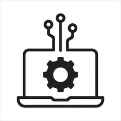 Obraz premium Tech Configuration Icon – Laptop with Gear and Connectivity Lines