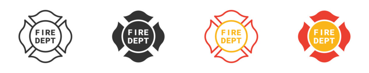 Fire Department badge icon set in outline and flat style ,  vector illustration .