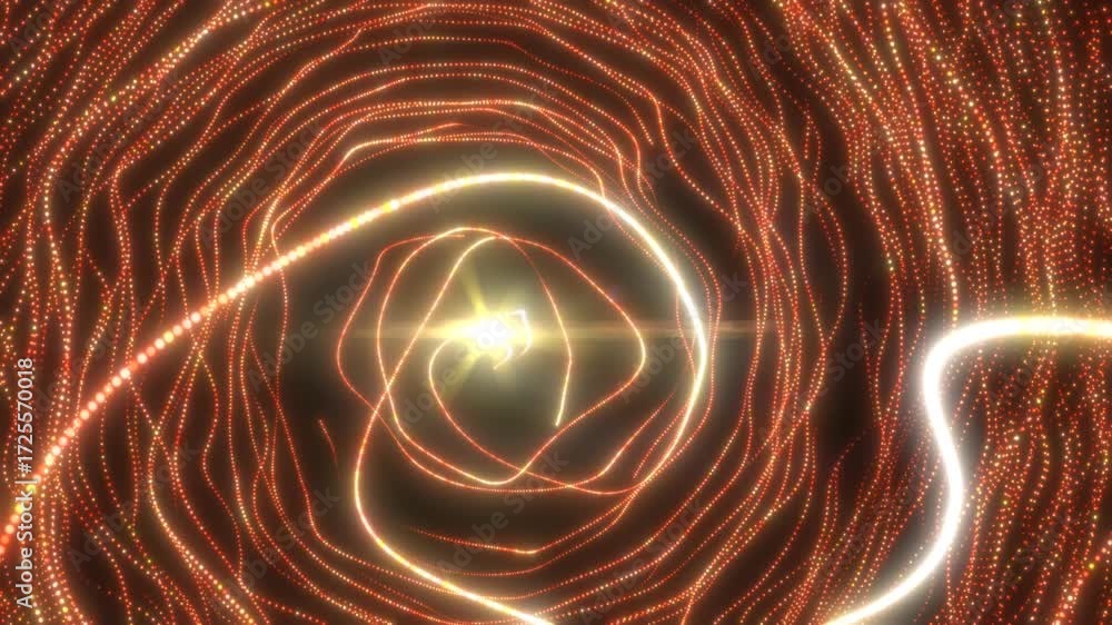 Poster glowing orange vortex tunnel with bright swirling light trails creating a dynamic abstract flow