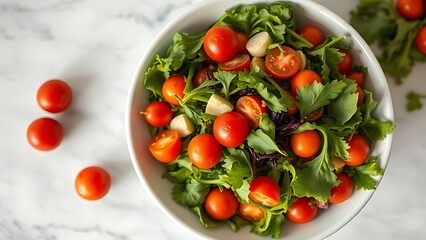 A colorful mixed vegetable salad in a white bowl, fresh ingredients presented with simplicity and elegance.