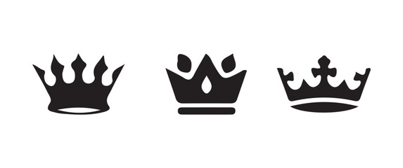 Crown icons set, crown symbol set. king, princess crowns, royal king crown, simple minimal king crown black silhouette, vector illustration EPS 10.