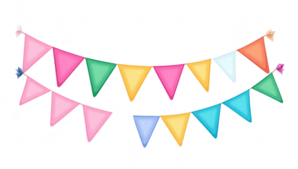 Colorful decorative bunting flags in a festive arrangement. perfect for celebrations. parties. or events. set against a clean white background to enhance visibility and appeal