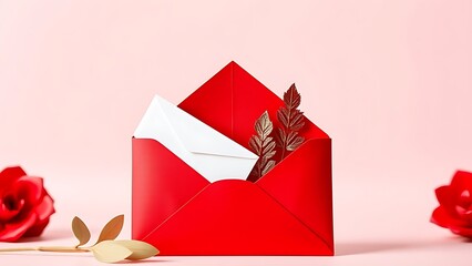 Red envelope with decorative elements, product closeup on minimalist background.