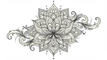 Intricate floral mandala design element, perfect for elegant invitations, spiritual art, or peaceful wellness branding with a touch of modern zen style