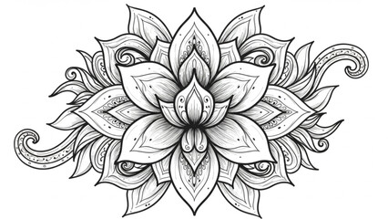 Elegant lotus flower design, intricate line art perfect for coloring books, tattoo art, and spiritual designs, with calming, meditative, and zen appeal