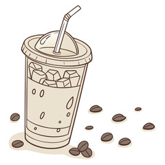 Stylized iced coffee drink with coffee beans